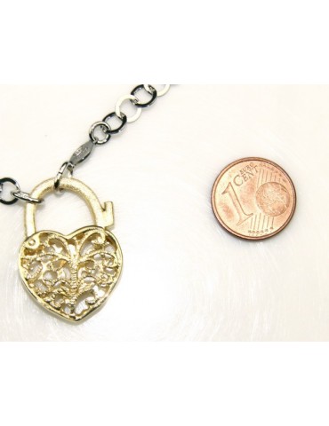 SILVER 925: Choker with satin closed padlock opened gold pendant Yellow or Pink