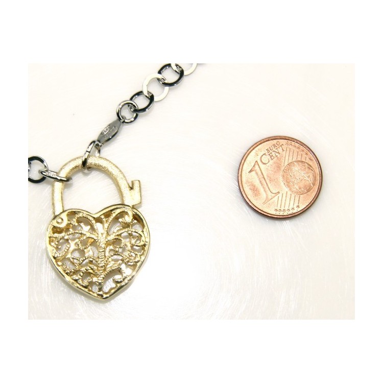 NLB|SILVER 925: Choker with satin closed padlock opened gold pendant Yellow or Pink