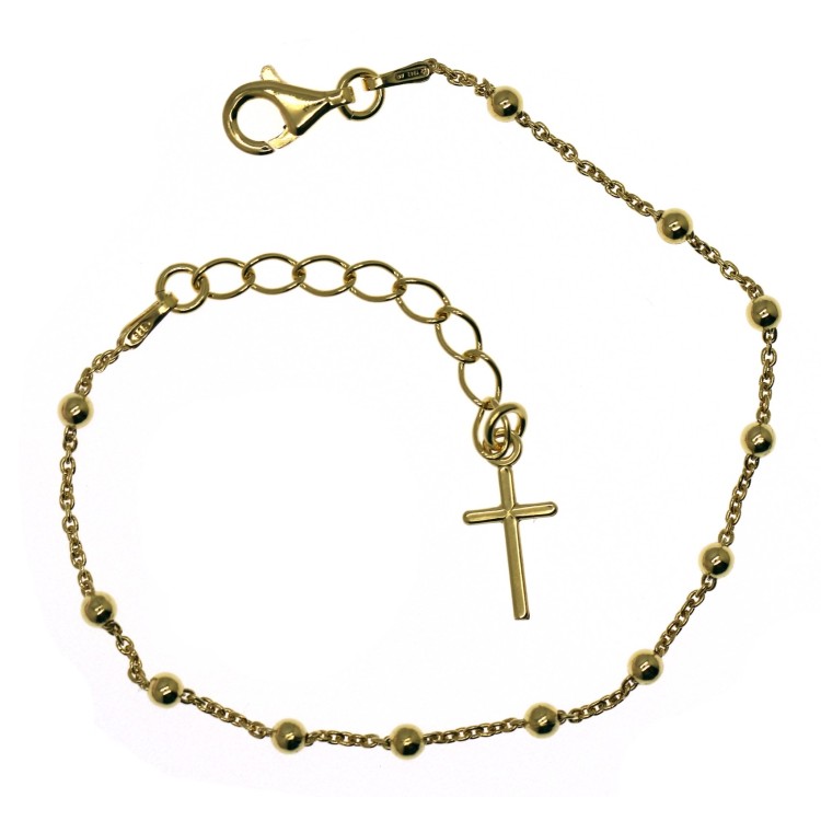 NLB|Rosary bracelet man or woman in 925 sterling silver cross smooth rod Yellow gold from 16.50 to 20 cm