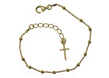 NLB|Rosary bracelet man or woman in 925 sterling silver cross smooth rod Yellow gold from 16.50 to 20 cm