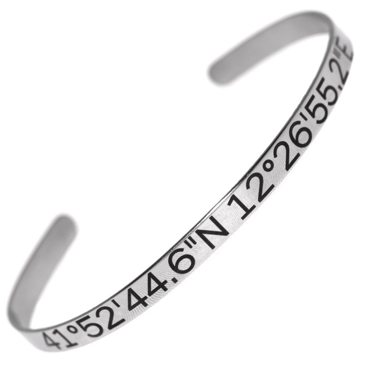 NLB|bracciale acciaio 304 incisione coordinate al laser 5mm rigido aperto uomo marca NALBORI
