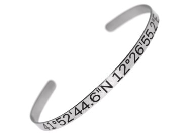 NLB|bracciale acciaio 304 incisione coordinate al laser 5mm rigido aperto uomo marca NALBORI