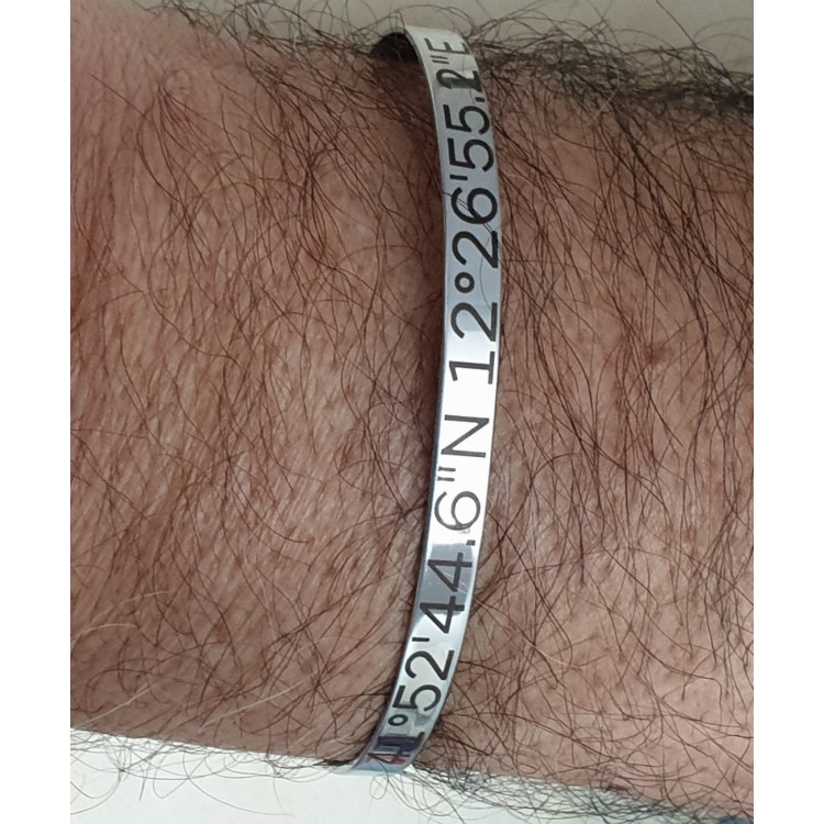 NLB|Stainless steel bracelet with coordinated laser engraving, 5mm rigid man's cuff NALBORI