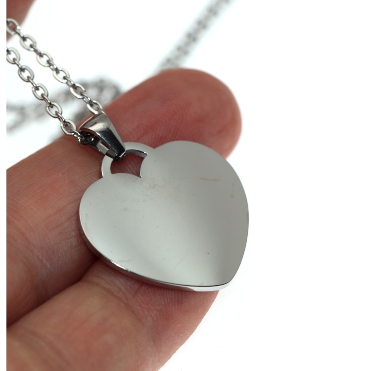 NLB|steel heart necklace with personalized engraving mm25x25 chain 50 cm for women