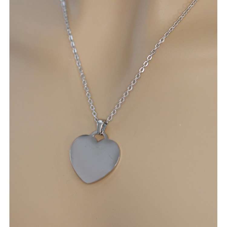 NLB|steel heart necklace with personalized engraving mm25x25 chain 50 cm for women