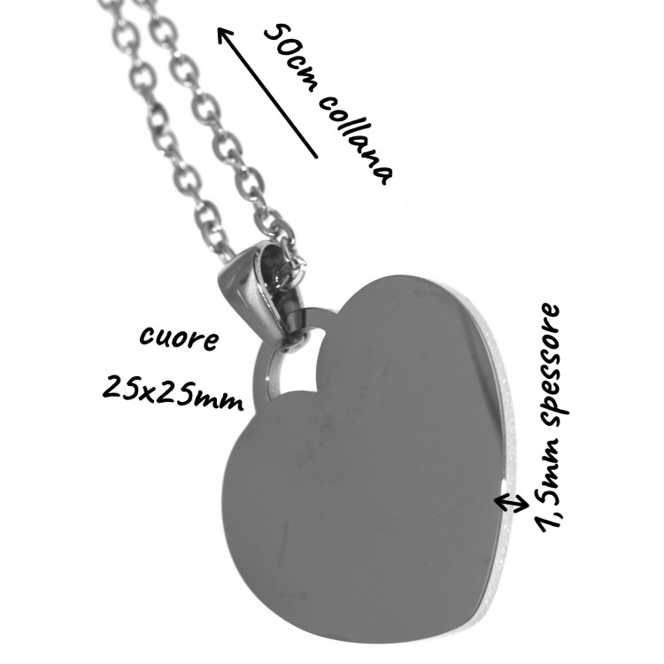 NLB|a cuore acciaio incisione personalizzata mm25x25 catena 50 cm donna