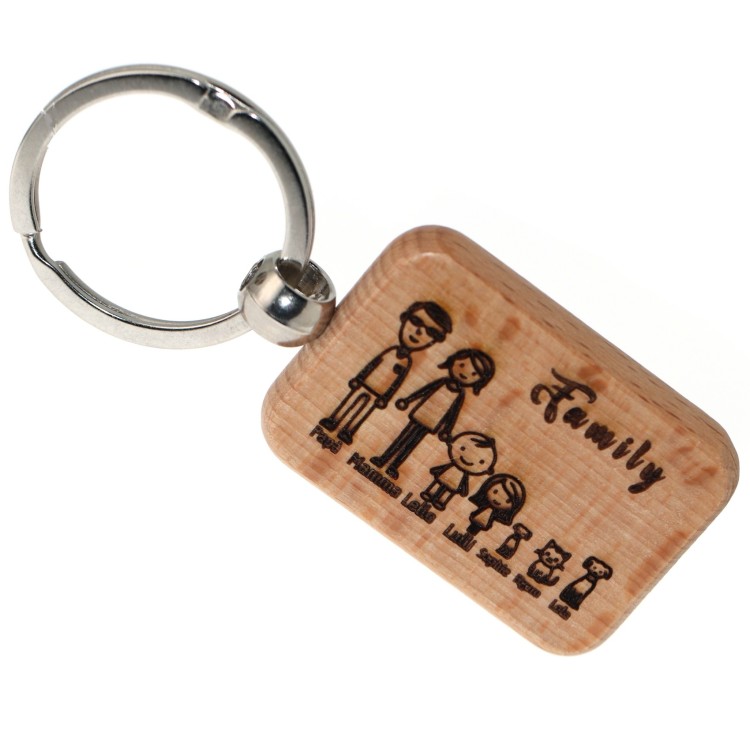 NALBORI|portachiavi famiglia 3 4 5 persone personalizzato legno regalo mamma papà incisione figure nomi