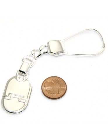 Keychain keyring man or woman plate machined oval glossy all 925 Silver Massif 16 gr