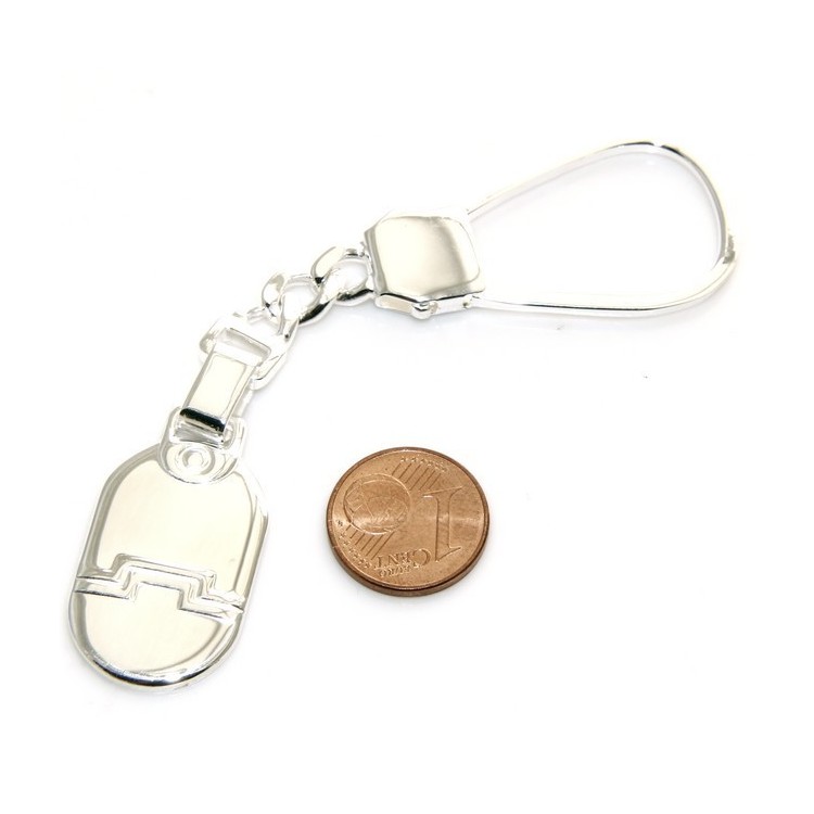 NLB|Keychain keyring man or woman plate machined oval glossy all 925 Silver Massif 16 gr