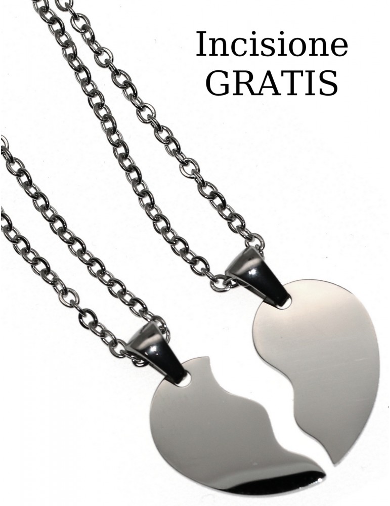 coppia di collane acciaio lui e lei cuore spezzato 2 collane complete con incisione gratis RomaBijoux coppia di collane acciaio lui e lei cuore spezzato 2 collane complete con incisione gratis RomaBijoux