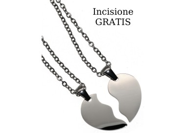 NLB|pair of steel necklaces his and hers broken heart 2 complete necklaces with free engraving