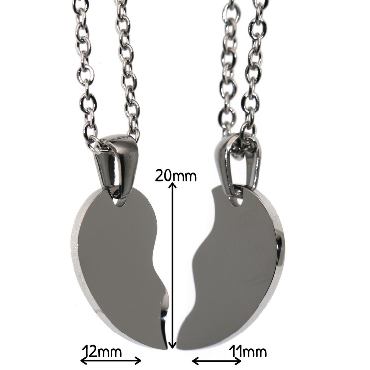 NALBORI|pair of steel necklaces his and hers broken heart 2 complete necklaces with free engraving