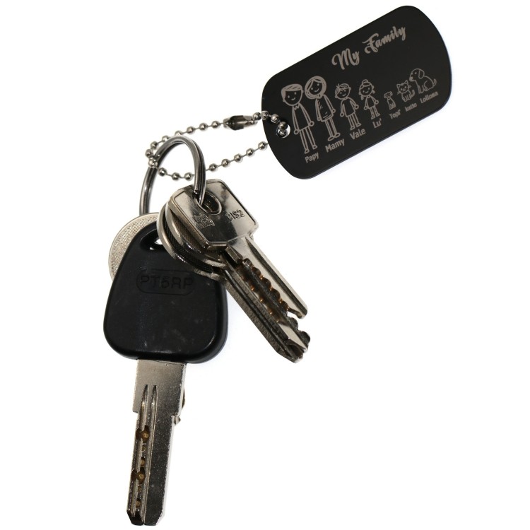 NLB|personalized family key ring black gift mum dad engraving figures names NALBORI made in italy