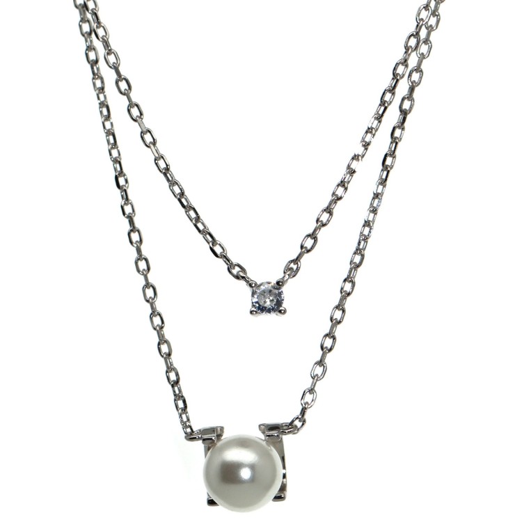 NALBORI|collana due fili tutta argento 925 punto luce e perla bianca per donna
