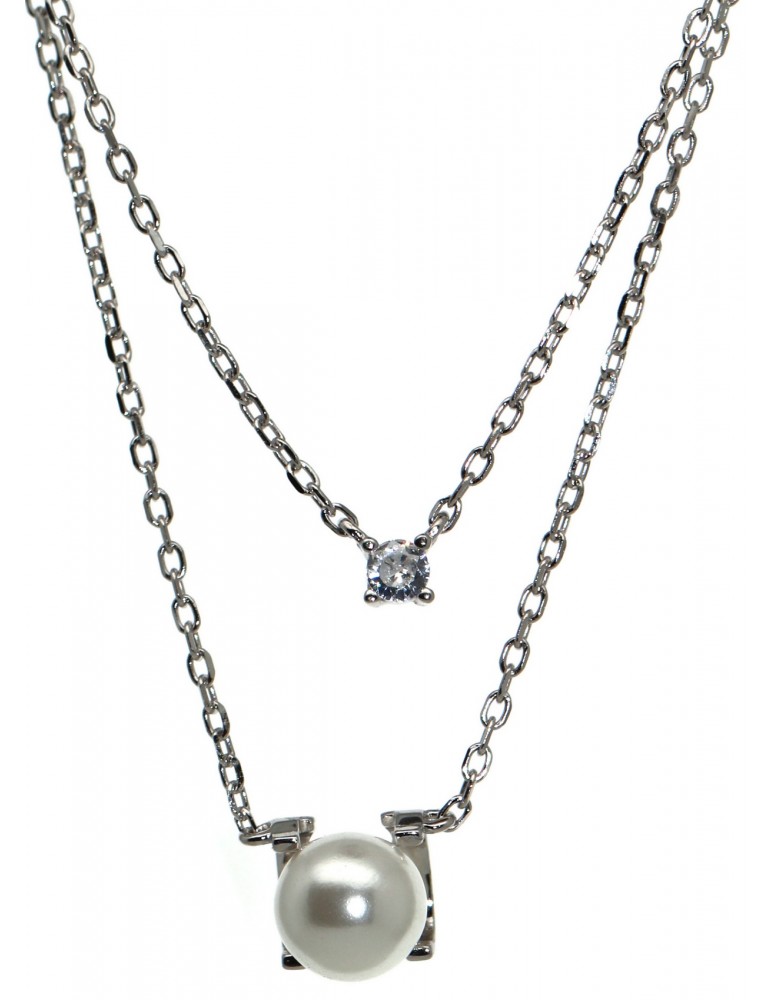 two-strand necklace in 925 silver with light point and white pearl for women two-strand necklace in 925 silver with light point and white pearl for women