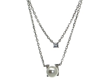 NALBORI|collana due fili tutta argento 925 punto luce e perla bianca per donna