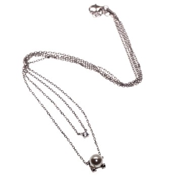 NALBORI|collana due fili tutta argento 925 punto luce e perla bianca per donna