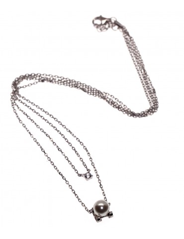 two-strand necklace in 925 silver with light point and white pearl for women