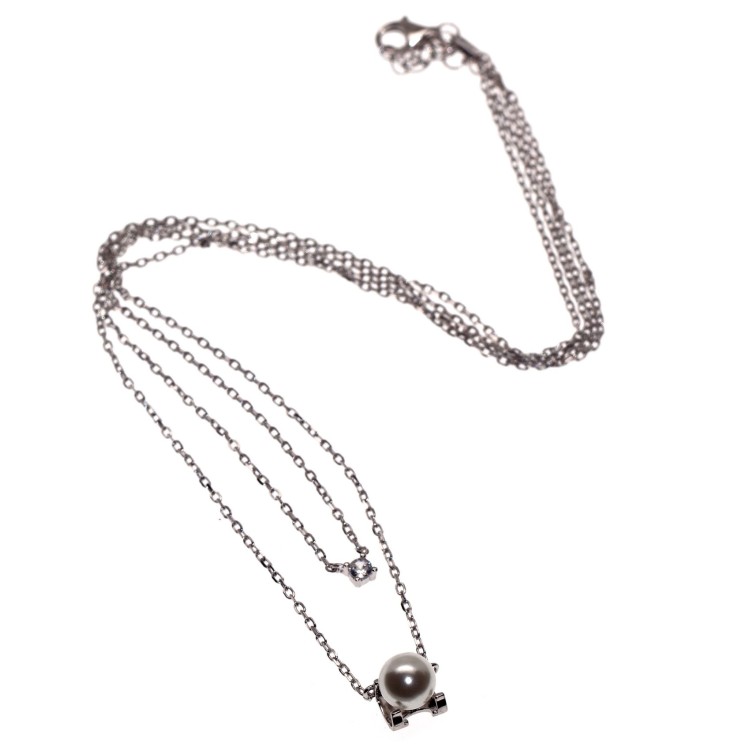 NALBORI|collana due fili tutta argento 925 punto luce e perla bianca per donna