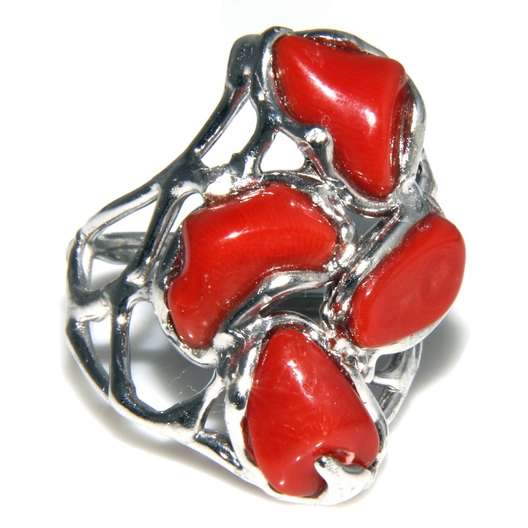 NLB|Argento 925 : Anello donna regolabile realizzato a mano con stella di corallo rosso naturale