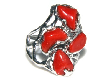 NALBORI|hand made sterling silver ring with red coral