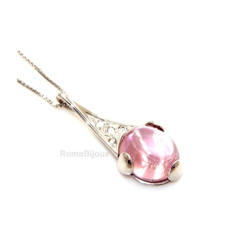 NLB|925: exclusive parure necklace pendant ring and earrings with cubic zirconia and love carbochon bright pink
