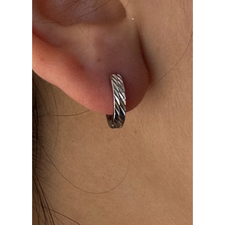 NLB|single earring all 925 silver diamond 2 rows man woman snap