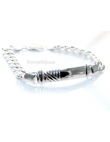 ARGENTO 925 : Bracciale uomo massiccio catena grumetta targa rilievi 20,50 cm 26,30 gr
