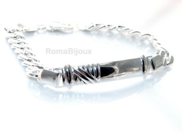 NLB|ARGENTO 925 : Bracciale uomo massiccio catena grumetta targa rilievi 20,50 cm 26,30 gr