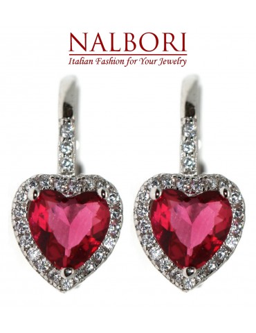 NALBORI|orecchini monachella argento 925 cuore rosso rubino e crystal donna