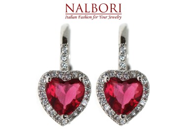 NALBORI|silver 925 ear stud earrings red ruby ​​heart and crystal for women