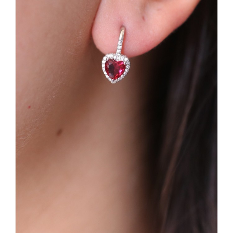 NALBORI|orecchini monachella argento 925 cuore rosso rubino e crystal donna