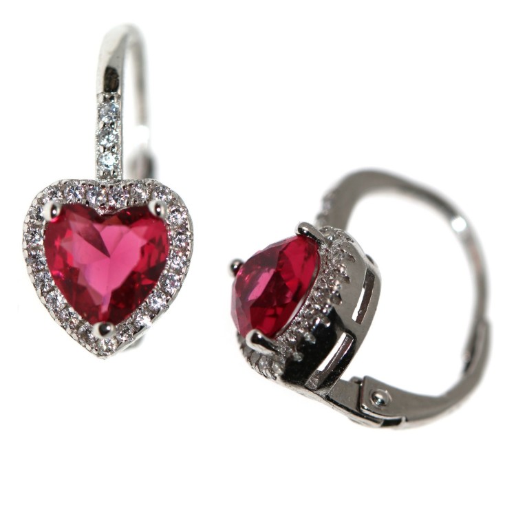 NALBORI|orecchini monachella argento 925 cuore rosso rubino e crystal donna