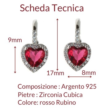 NALBORI|silver 925 ear stud earrings red ruby ​​heart and crystal for women