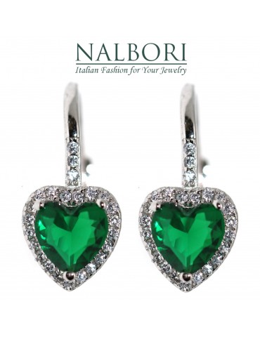 NALBORI|orecchini monachella argento 925 cuore verde smeraldo e crystal donna