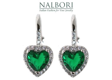 NALBORI|925 silver emerald green and crystal heart stud earrings for women
