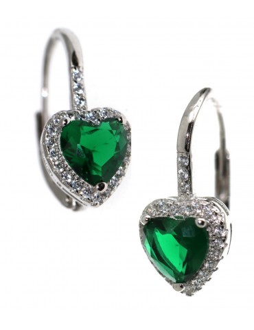 NALBORI|orecchini monachella argento 925 cuore verde smeraldo e crystal donna