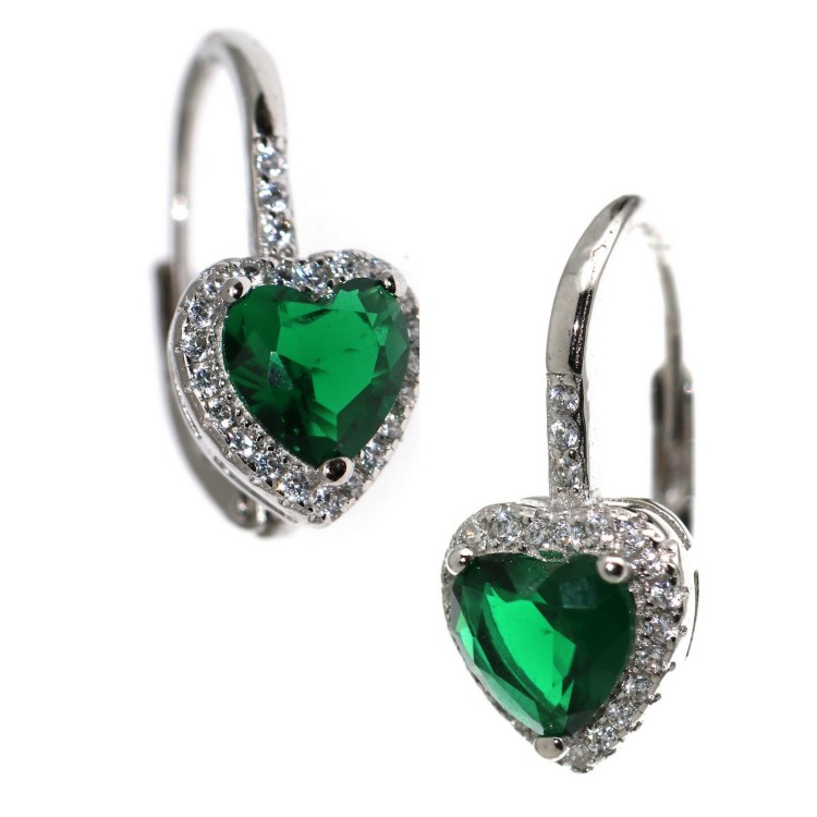 NALBORI|orecchini monachella argento 925 cuore verde smeraldo e crystal donna