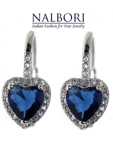 NALBORI|orecchini monachella argento 925 cuore blu zaffiro e crystal donna