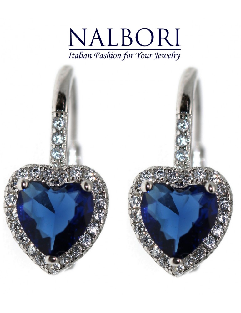 NALBORI|orecchini monachella argento 925 cuore blu zaffiro e crystal donna NALBORI|orecchini monachella argento 925 cuore blu zaffiro e crystal donna