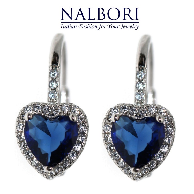 NALBORI|silver 925 earring, sapphire blue heart and crystal, woman