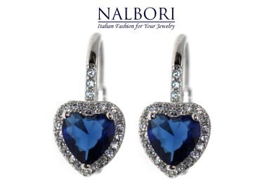 NALBORI|silver 925 earring, sapphire blue heart and crystal, woman