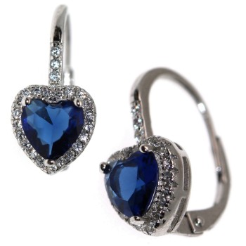 NALBORI|silver 925 earring, sapphire blue heart and crystal, woman