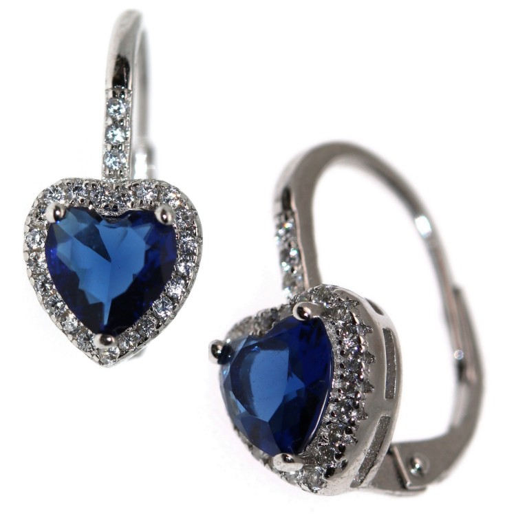 NALBORI|orecchini monachella argento 925 cuore blu zaffiro e crystal donna