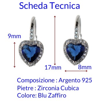 NALBORI|silver 925 earring, sapphire blue heart and crystal, woman
