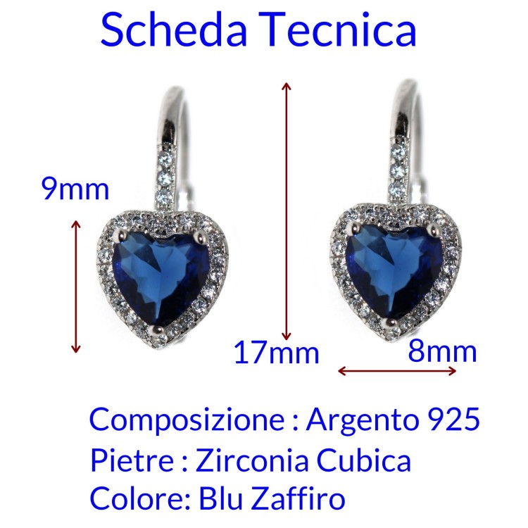 NALBORI|silver 925 earring, sapphire blue heart and crystal, woman