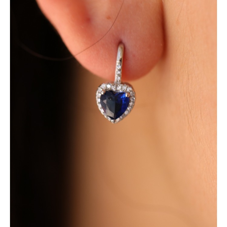 NALBORI|orecchini monachella argento 925 cuore blu zaffiro e crystal donna