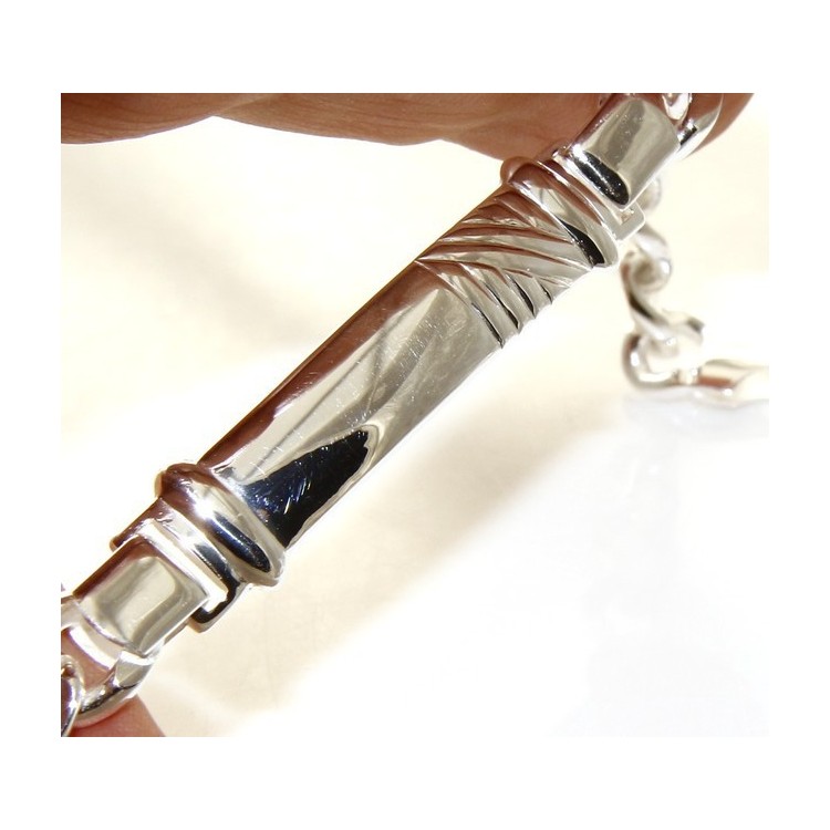 NLB|SILVER 925: Bracelet man massive chain gourmette plate reliefs 20.50 cm 26.30 gr