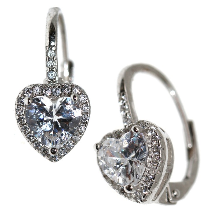NALBORI|orecchini monachella argento 925 cuore brillante bianco crystal donna