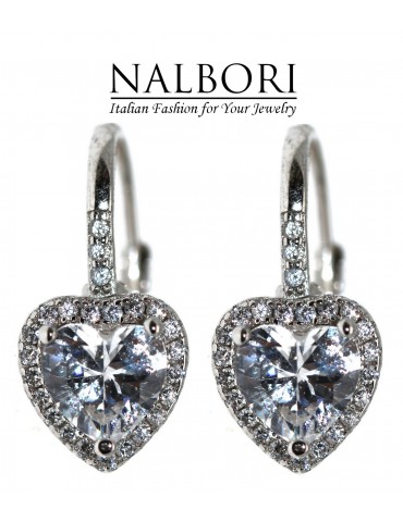NALBORI|orecchini monachella argento 925 cuore brillante bianco crystal donna